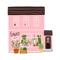 Pink flower shop house, vector illustration