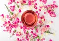 Pink Flower Tea with Carnation Petals. Hot Rose Drink in Glass Cup Royalty Free Stock Photo