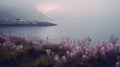 Pink Flower In Water: Atmospheric And Moody Norwegian Landscape