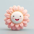 Smiling Pink Flower: Cute 3d Illustration With Surrealistic Ceramic Sculpture Style