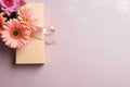 pink flower on a wooden background pink flowers and blank cardpink flower and blank card Royalty Free Stock Photo