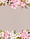 Pink flowers - apple, cherry blossom. Floral frame for background. Watercolour Royalty Free Stock Photo