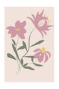 Pink flowers on beige background, flowers composition greeting card vector illustration