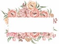 Pink Flowers and berries wreath Clipart, Watercolor Caramel flowers and greenery frame illustration, Vintage florals frame