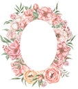 Pink Flowers and berries wreath Clipart, Watercolor Caramel flowers and greenery frame illustration, Vintage florals frame