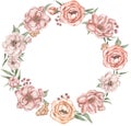 Pink Flowers and berries wreath Clipart, Watercolor Caramel flowers and greenery frame illustration, Vintage florals frame