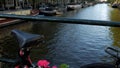 Pink flowers on bike in Amsterdam