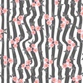 Pink flowers bouquets grey white stripes vector floral pattern. Elegant retro background Royalty Free Stock Photo