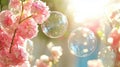 Pink Flowers and Bubbles in Sunlight Royalty Free Stock Photo