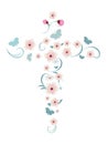 Pink flowers and butterflies forming an elegant vector isolated Christian cross Royalty Free Stock Photo