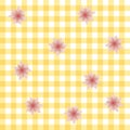 Pink flowers on checkered background - vector endlessly