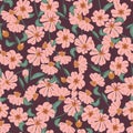Pink flowers garden seamless vector pattern Royalty Free Stock Photo