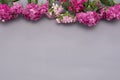 Pink flowers on gray background. Spring, summer floral bouquet abstract walpapper