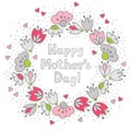 Pink flowers and hearts on white Mother's Day card