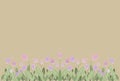 Pink and lilac flowers on beige background.