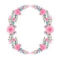 PInk Flowers Peony, Watercolor Wreath, Cotton. Isolated floral illustration
