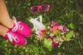 Pink flowers, pink glasses, pink shoes