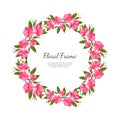 Pink Flowers Round Frame Card Template with Blooming Flowers, Elegant Floral Banner, Poster, Wedding Invitation Royalty Free Stock Photo