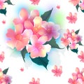 Pink flowers in seamless pattern