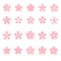 Pink flowers set. Sakura flowers collection of symbol, icon, sign. Cherry blossom vector illustration Royalty Free Stock Photo