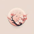 Pink flowers springtime blooming sakura tree badge