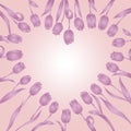 Pink flowers tulips , heart frame, vector illustration Royalty Free Stock Photo