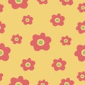 Pink flowers on a yellow background. Red rose hand drawn vector illustration. Floral seamless pattern. Royalty Free Stock Photo