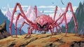 Hyper-detailed Illustration Of A Pink Spider In Surrealistic Cartoon Style