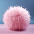 Pink fluffy fur ball on blue background. 3d render illustration. Royalty Free Stock Photo