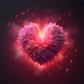 Pink Fluffy heart against a background of light, red hands. Heart as a symbol of affection and Royalty Free Stock Photo