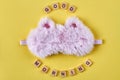 Pink fluffy sleep mask. Royalty Free Stock Photo