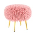 Pink fluffy stool made of sheepskin wool on hooves on an isolated background. 3D rendering