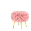 Pink fluffy stool made of sheepskin wool on hooves on an isolated background. 3D rendering