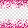 Pink flying heart confetti on transparent background.