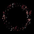 Pink flying musical notes isolated on black backdrop. Royalty Free Stock Photo