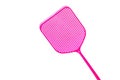 Pink flyswatter from plastic isolated on a white background, cop