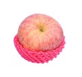 Pink foam net with apple on white background Royalty Free Stock Photo