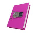 Pink folder safe, office folder under electronic lock on a white background 3D illustration, 3D rendering