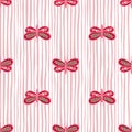 Pink folk butterflies silhouettes seamless pattern in nature botanic style. Striped white and pink background