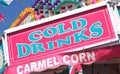 Pink Food Vendor Sign at County Fair Cold Drinks and Carmel Corn Royalty Free Stock Photo
