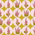 Pink foxglove flowers repeated pattern. Colourful seamless background.