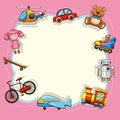 Pink frame with childrens toys