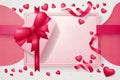 Pink frame with decorative gift box red bow and heart confetti Background Royalty Free Stock Photo