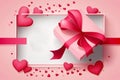 Pink frame with decorative gift box red bow and heart confetti Background Royalty Free Stock Photo