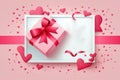 Pink frame with decorative gift box red bow and heart confetti Background Royalty Free Stock Photo