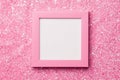 Pink frame on a shiny glitter background. Royalty Free Stock Photo