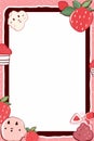 a pink frame with strawberries and cupcakes on it