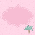 Pink frame for text with dotted background square format. Stock illustration of a pot flowers on the right bottom Royalty Free Stock Photo