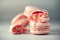 Pink french macaroons. Pastel colors macarons with copy space, top view. Holidays and celebrations concept. Sweet gift