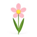 Pink fresh chamomile flower romantic plant with stem bud petal and leaves 3d icon realistic vector